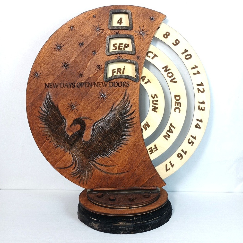 Table Perpetual Calendar Wooden Months Days Numbers Changeable Round Slide